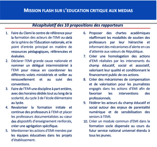 La mission flash sur l'EMI a publié 10 propositions qui recoupent en partie les préoccupations des professionnels de la presse sur le sujet.